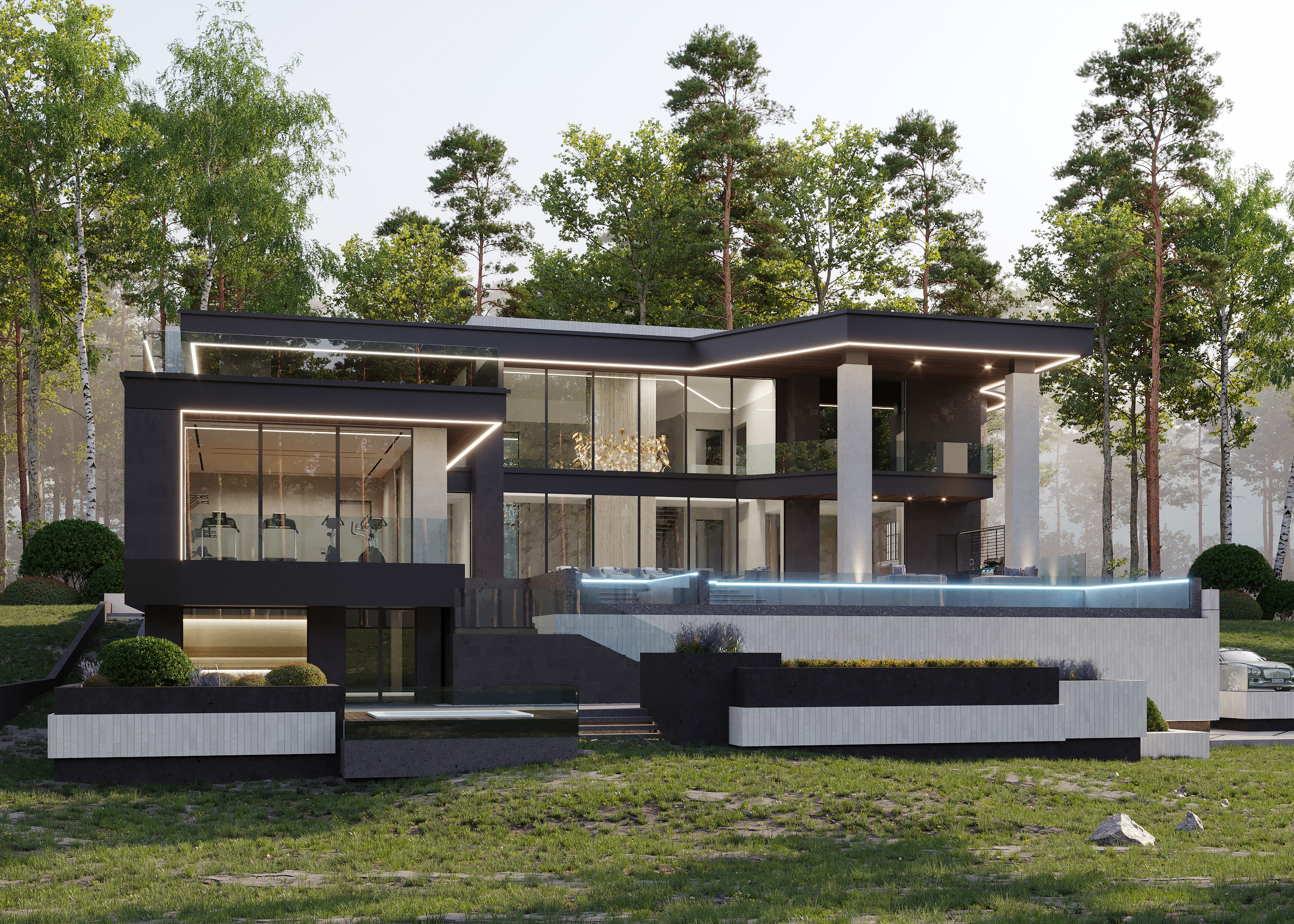 Современная резиденция с панорамной террасой и бассейном